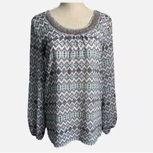 Patterned Long Sleeve Women's Top 2x